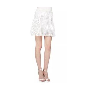 Theory $295 Mini Skirt Open Stitch Knit Crochet Sz Medium Lined Flirty White